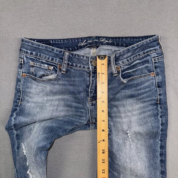 Women's blue skinny stretch ripped denim cotton blend trousers - Picture 3 of 7